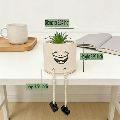 Small Plant Pot with Artificial Succulents, Fake Succulent Plants for Desk Decor, Cute Ceramics Planter with Drainage Holes for Home,Bathroom Office Shelf Decor