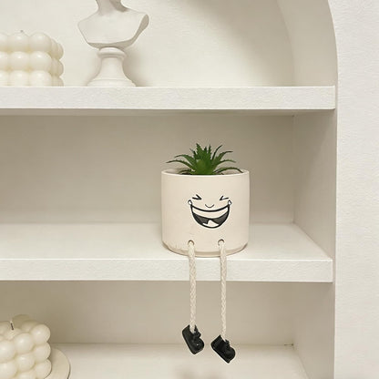 Small Plant Pot with Artificial Succulents, Fake Succulent Plants for Desk Decor, Cute Ceramics Planter with Drainage Holes for Home,Bathroom Office Shelf Decor
