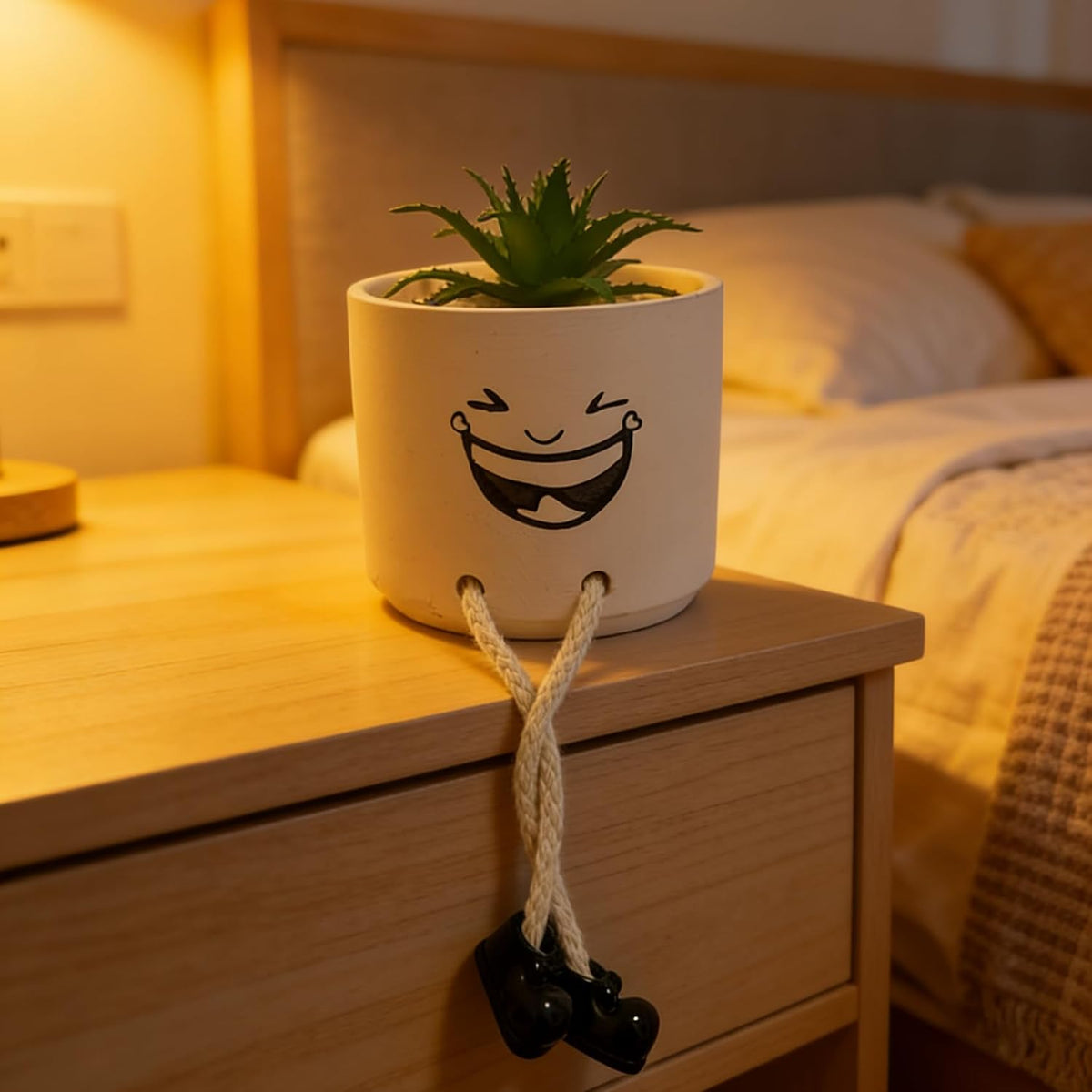 Small Plant Pot with Artificial Succulents, Fake Succulent Plants for Desk Decor, Cute Ceramics Planter with Drainage Holes for Home,Bathroom Office Shelf Decor