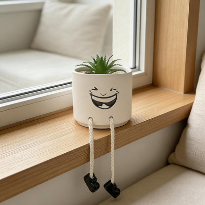 Small Plant Pot with Artificial Succulents, Fake Succulent Plants for Desk Decor, Cute Ceramics Planter with Drainage Holes for Home,Bathroom Office Shelf Decor