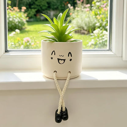 Small Plant Pot with Artificial Succulents, Fake Succulent Plants for Desk Decor, Cute Ceramics Planter with Drainage Holes for Home,Bathroom Office Shelf Decor