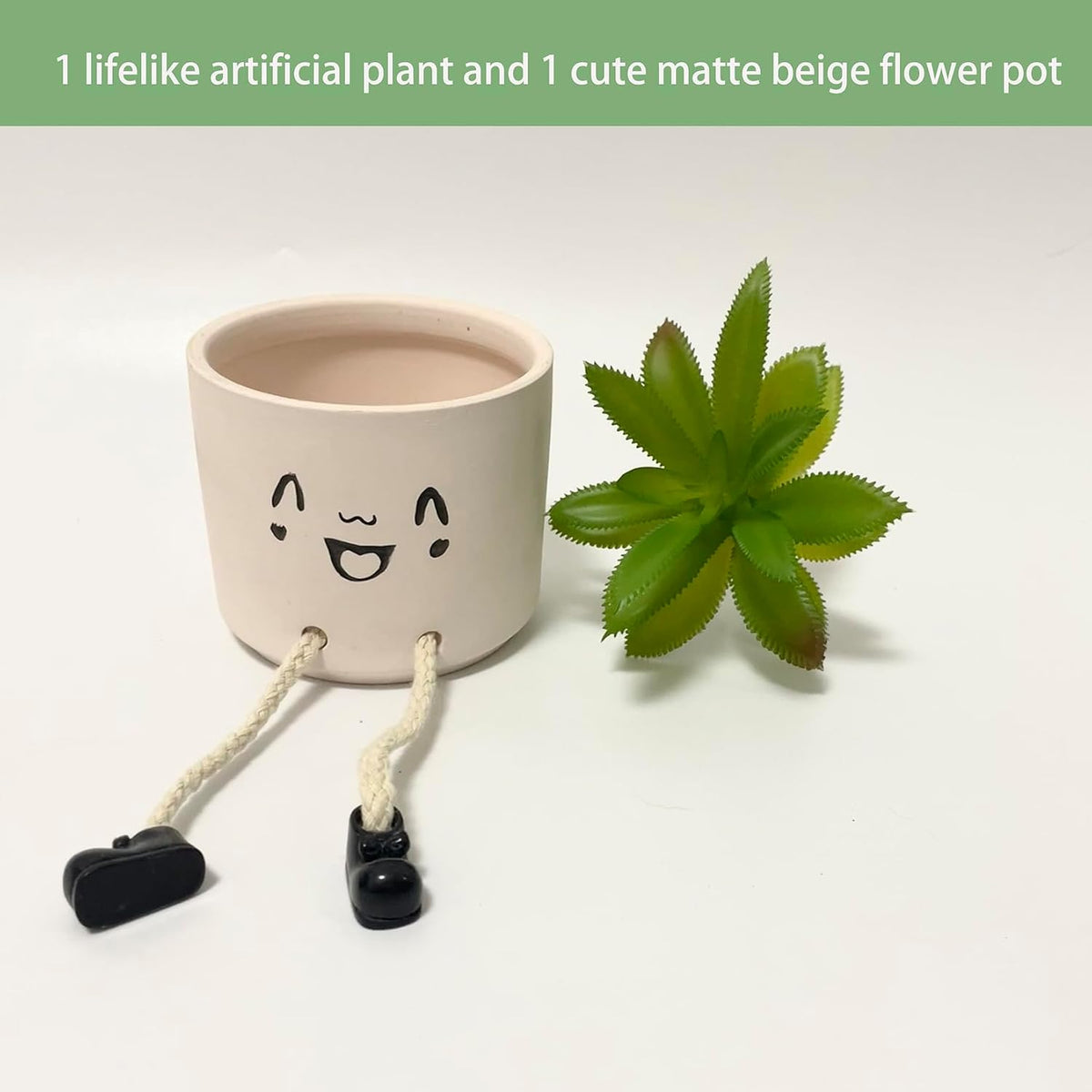 Small Plant Pot with Artificial Succulents, Fake Succulent Plants for Desk Decor, Cute Ceramics Planter with Drainage Holes for Home,Bathroom Office Shelf Decor