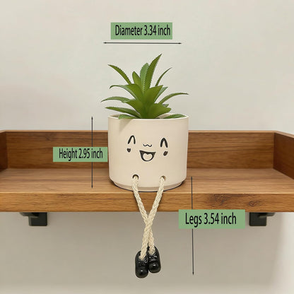 Small Plant Pot with Artificial Succulents, Fake Succulent Plants for Desk Decor, Cute Ceramics Planter with Drainage Holes for Home,Bathroom Office Shelf Decor