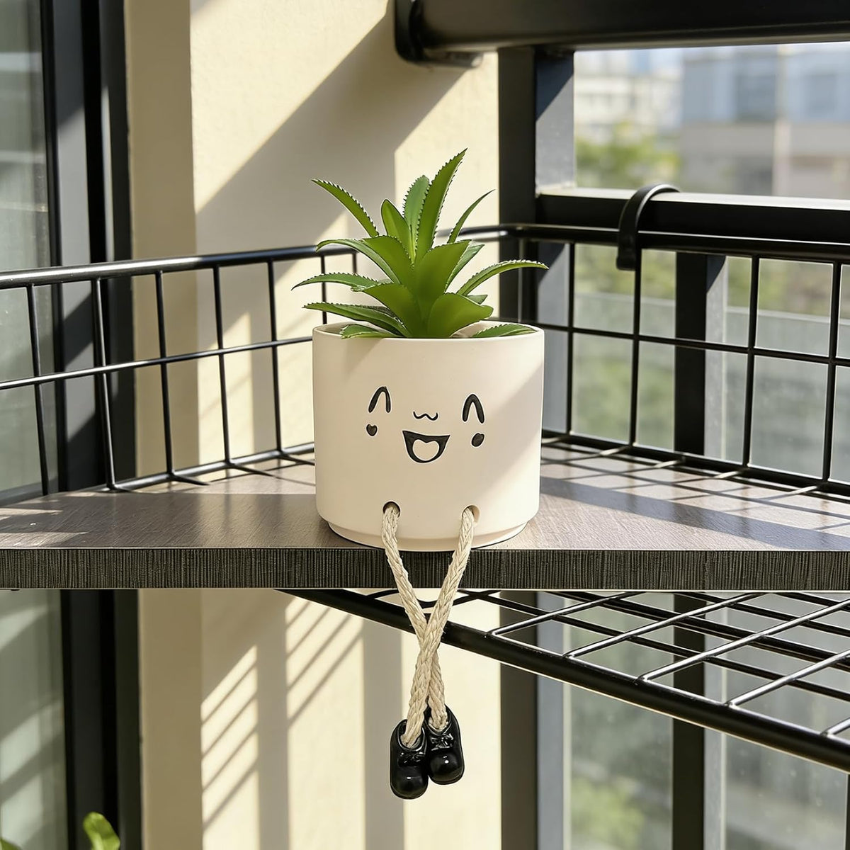 Small Plant Pot with Artificial Succulents, Fake Succulent Plants for Desk Decor, Cute Ceramics Planter with Drainage Holes for Home,Bathroom Office Shelf Decor