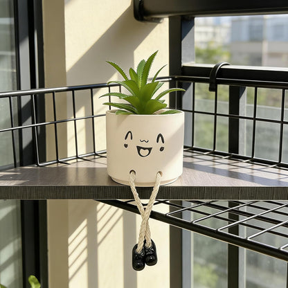 Small Plant Pot with Artificial Succulents, Fake Succulent Plants for Desk Decor, Cute Ceramics Planter with Drainage Holes for Home,Bathroom Office Shelf Decor