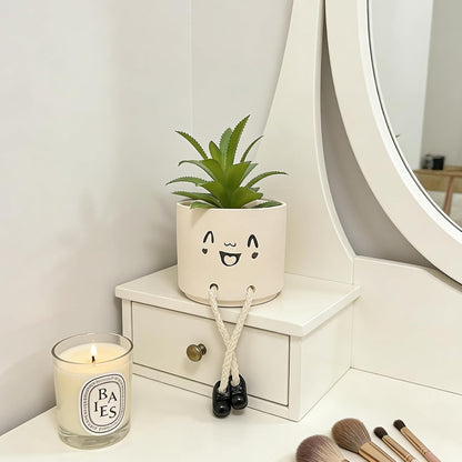 Small Plant Pot with Artificial Succulents, Fake Succulent Plants for Desk Decor, Cute Ceramics Planter with Drainage Holes for Home,Bathroom Office Shelf Decor