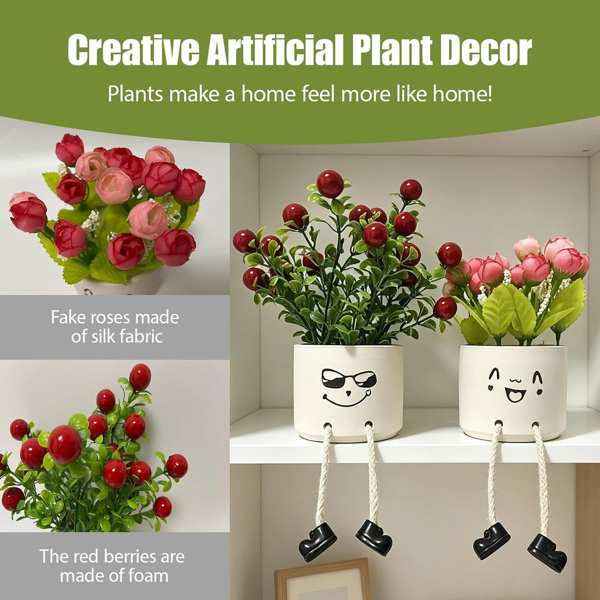 Small Plant Pot with Artificial Succulents, Fake Succulent Plants for Desk Decor, Cute Ceramics Planter with Drainage Holes for Home,Bathroom Office Shelf Decor
