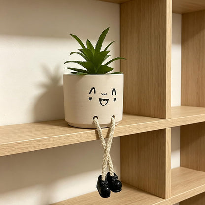 Small Plant Pot with Artificial Succulents, Fake Succulent Plants for Desk Decor, Cute Ceramics Planter with Drainage Holes for Home,Bathroom Office Shelf Decor