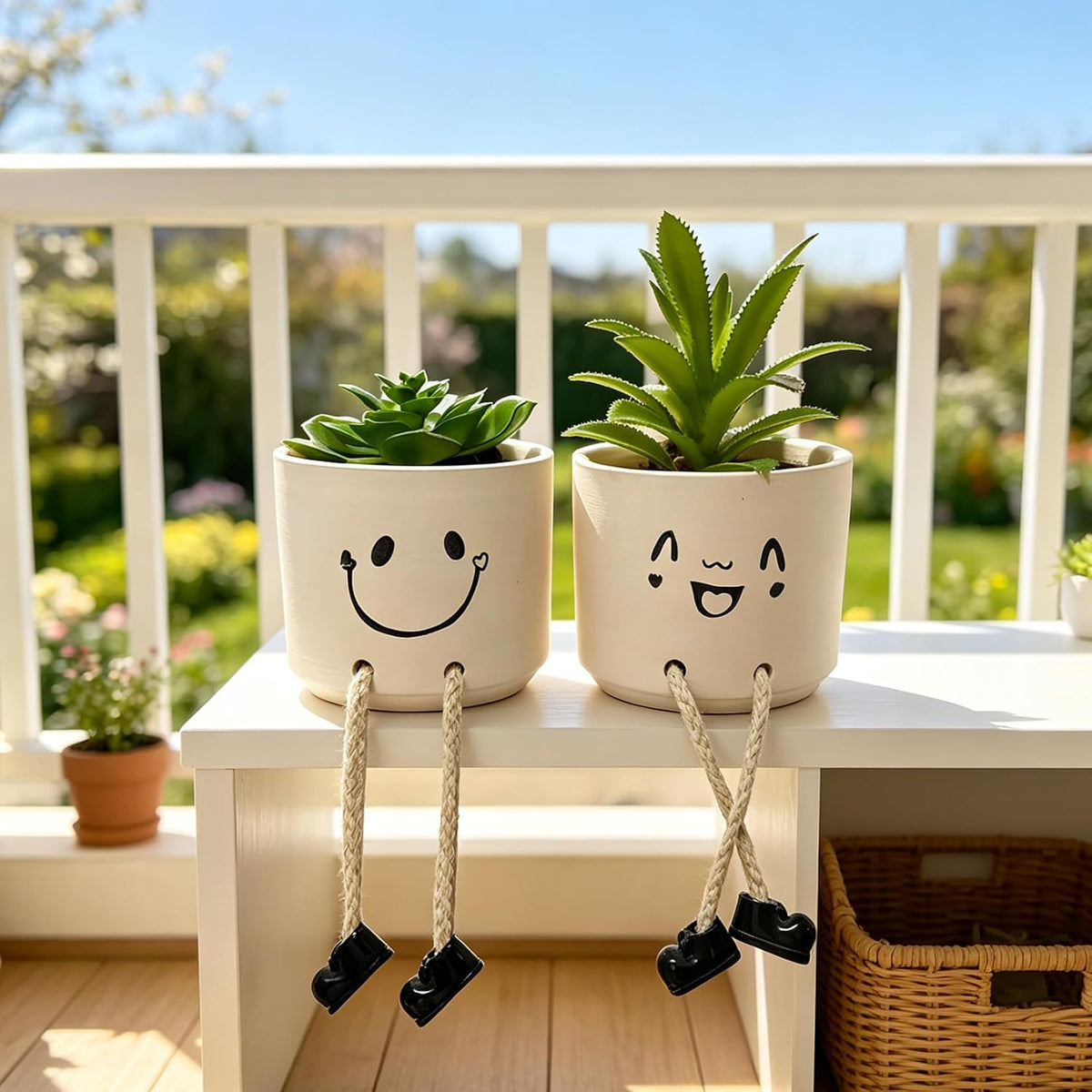 Small Plant Pot with Artificial Succulents, Fake Succulent Plants for Desk Decor, Cute Ceramics Planter with Drainage Holes for Home,Bathroom Office Shelf Decor