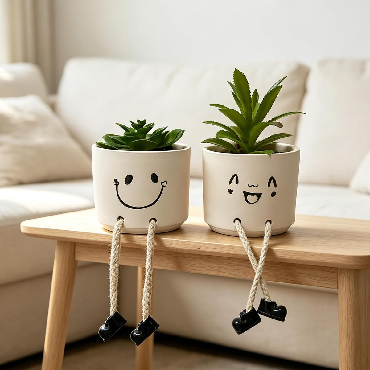 Small Plant Pot with Artificial Succulents, Fake Succulent Plants for Desk Decor, Cute Ceramics Planter with Drainage Holes for Home,Bathroom Office Shelf Decor