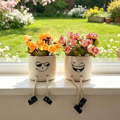 Small Plant Pot with Artificial Succulents, Fake Succulent Plants for Desk Decor, Cute Ceramics Planter with Drainage Holes for Home,Bathroom Office Shelf Decor