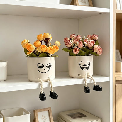 Small Plant Pot with Artificial Succulents, Fake Succulent Plants for Desk Decor, Cute Ceramics Planter with Drainage Holes for Home,Bathroom Office Shelf Decor