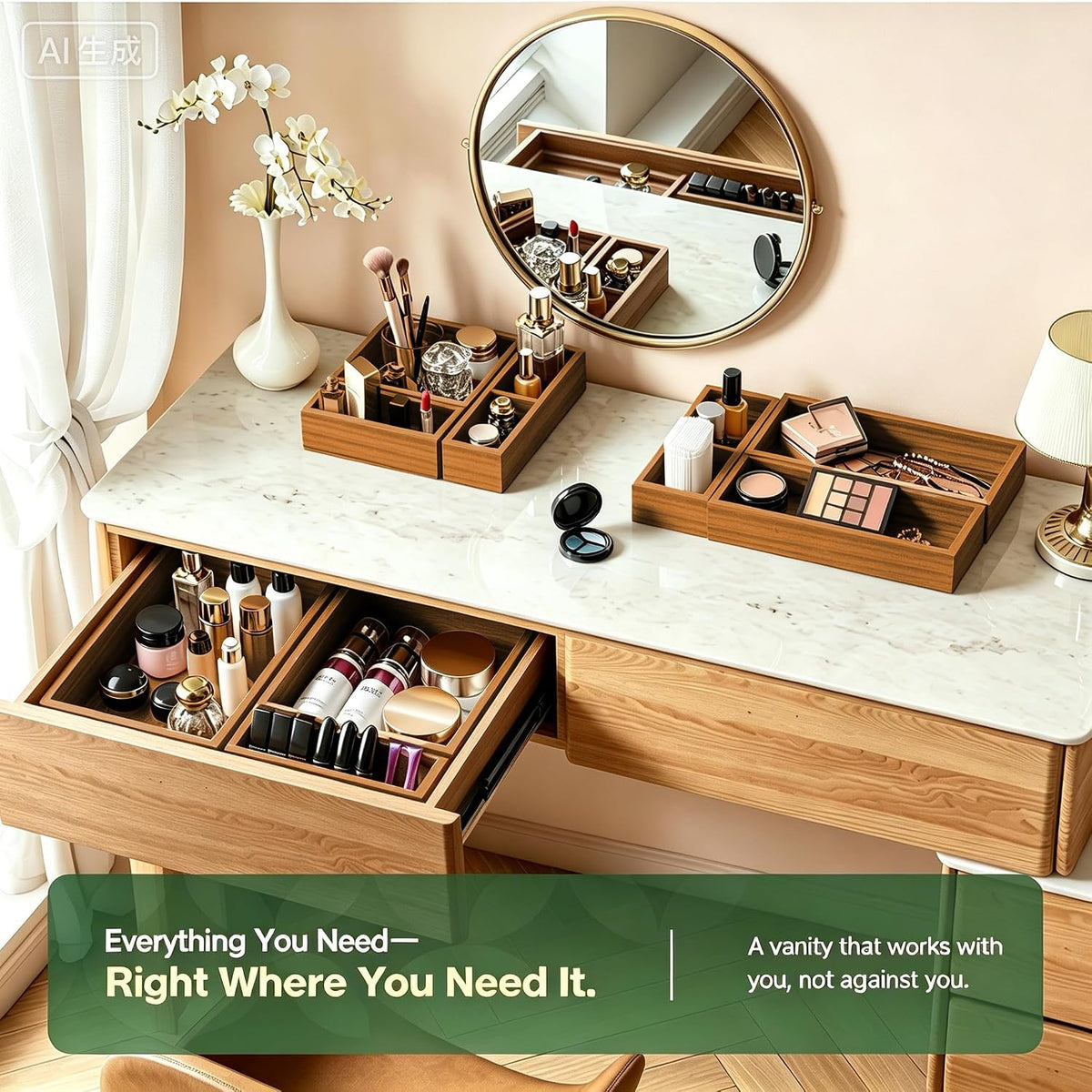 9-Pack Solid Wood Junk Drawer Organizer, Modular Desk Drawer Tray & Accessories with Non-Slip Pad, Multi-Use for Kitchen, Office, Bedroom Dresser, Utensil, Makeup, Stationery, Tea Bags & Coffee Pod