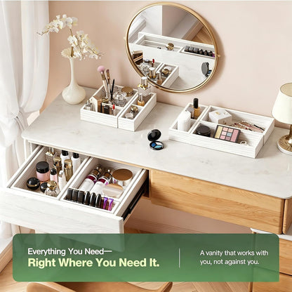 9-Pack Solid Wood Junk Drawer Organizer, Modular Desk Drawer Tray & Accessories with Non-Slip Pad, Multi-Use for Kitchen, Office, Bedroom Dresser, Utensil, Makeup, Stationery, Tea Bags & Coffee Pod
