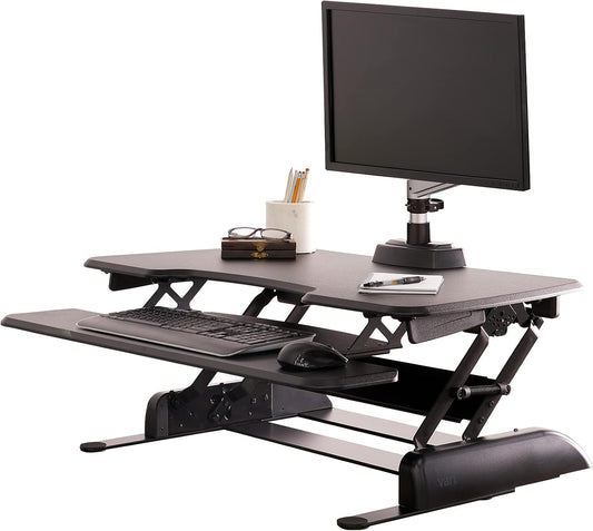 VariDesk Essential 36 - Two-Tier Standing Desk Converter for Monitor & Accessories - Height Adjustable Sit Stand Desk - Fully Assembled Monitor Riser for Home Office - 36" Wide, Black