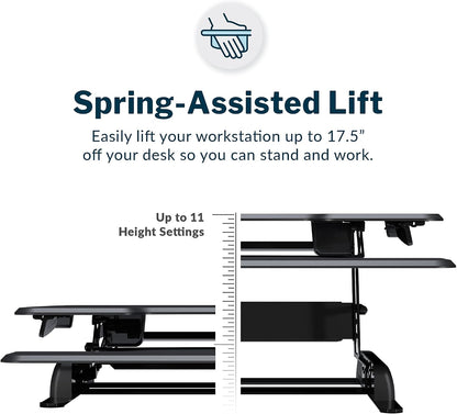 VariDesk Essential 36 - Two-Tier Standing Desk Converter for Monitor & Accessories - Height Adjustable Sit Stand Desk - Fully Assembled Monitor Riser for Home Office - 36" Wide, Black