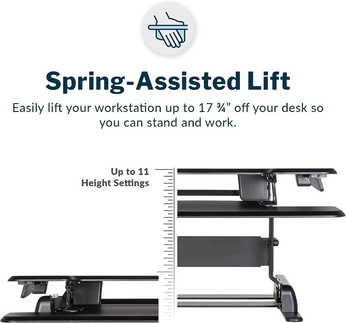 VariDesk Essential 36 - Two-Tier Standing Desk Converter for Monitor & Accessories - Height Adjustable Sit Stand Desk - Fully Assembled Monitor Riser for Home Office - 36" Wide, Black