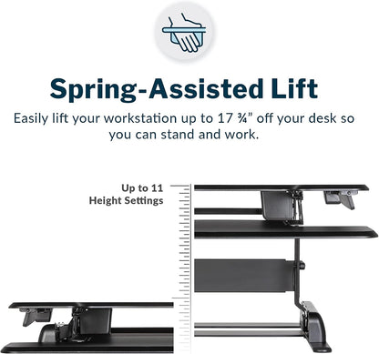 VariDesk Essential 36 - Two-Tier Standing Desk Converter for Monitor & Accessories - Height Adjustable Sit Stand Desk - Fully Assembled Monitor Riser for Home Office - 36" Wide, Black