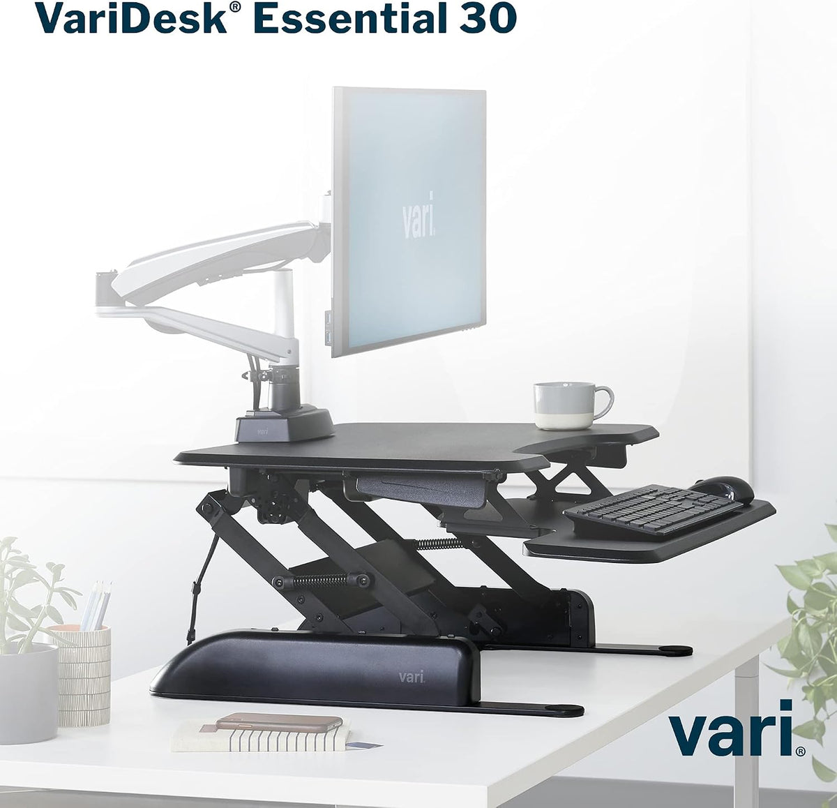 VariDesk Essential 36 - Two-Tier Standing Desk Converter for Monitor & Accessories - Height Adjustable Sit Stand Desk - Fully Assembled Monitor Riser for Home Office - 36" Wide, Black