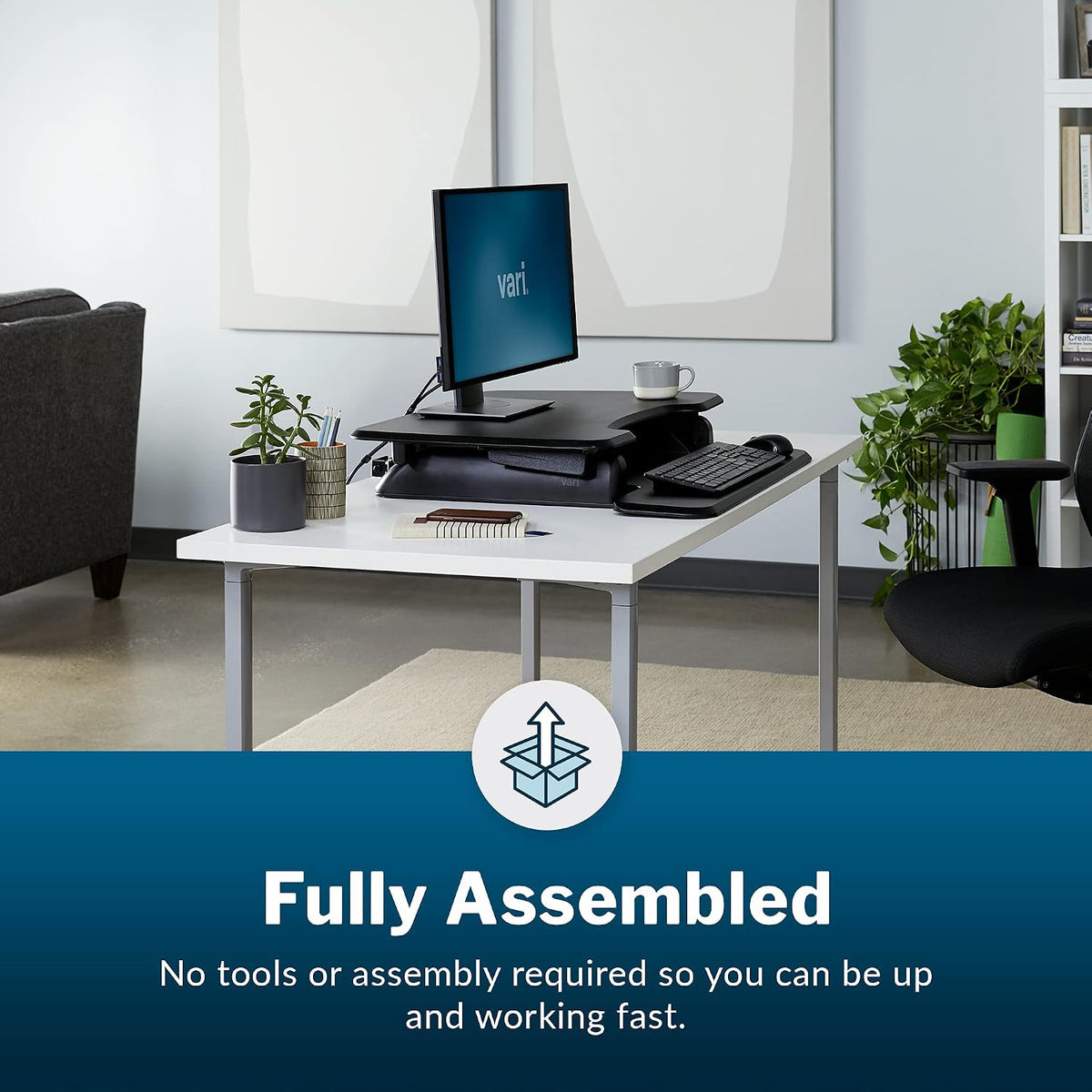 VariDesk Essential 36 - Two-Tier Standing Desk Converter for Monitor & Accessories - Height Adjustable Sit Stand Desk - Fully Assembled Monitor Riser for Home Office - 36" Wide, Black