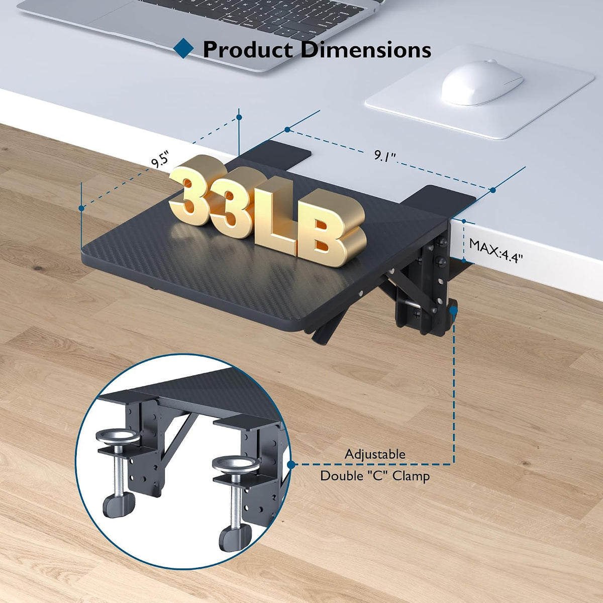 Desk Extender Tray, 11.8 x 5.9 Inch, Black Carbon Fiber