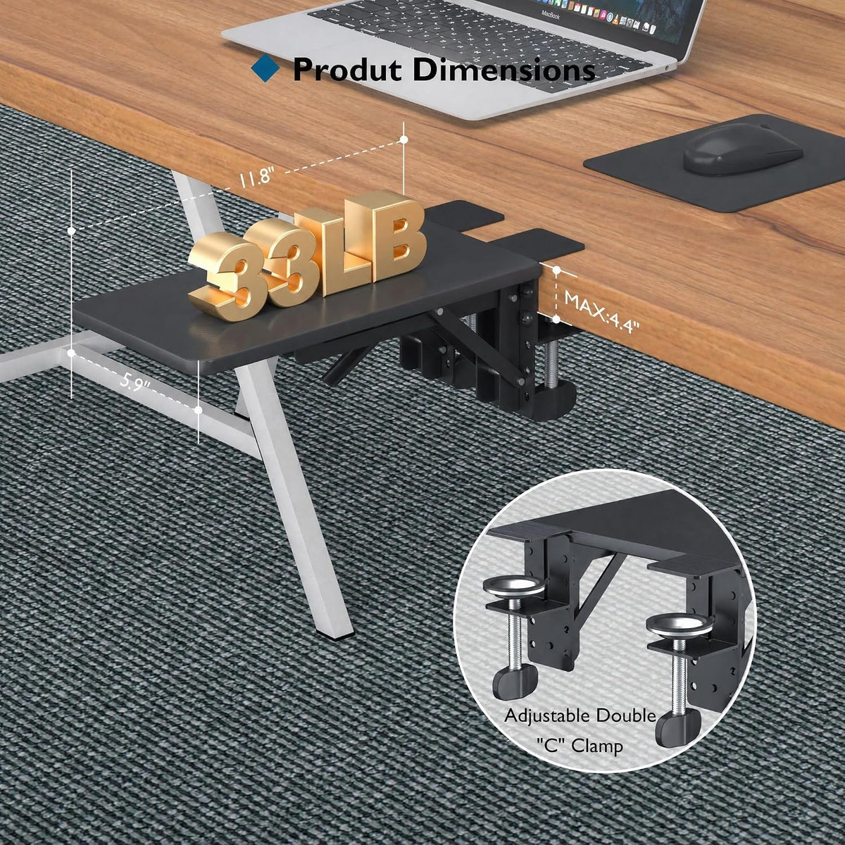 Desk Extender Tray, 11.8 x 5.9 Inch, Black Carbon Fiber