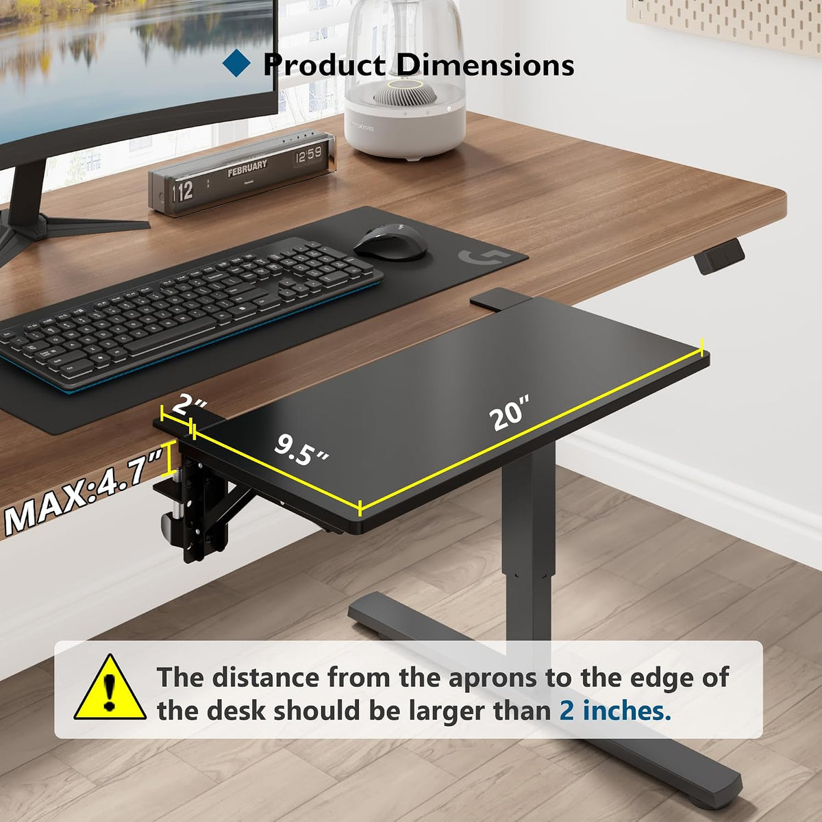 Desk Extender Tray, 11.8 x 5.9 Inch, Black Carbon Fiber