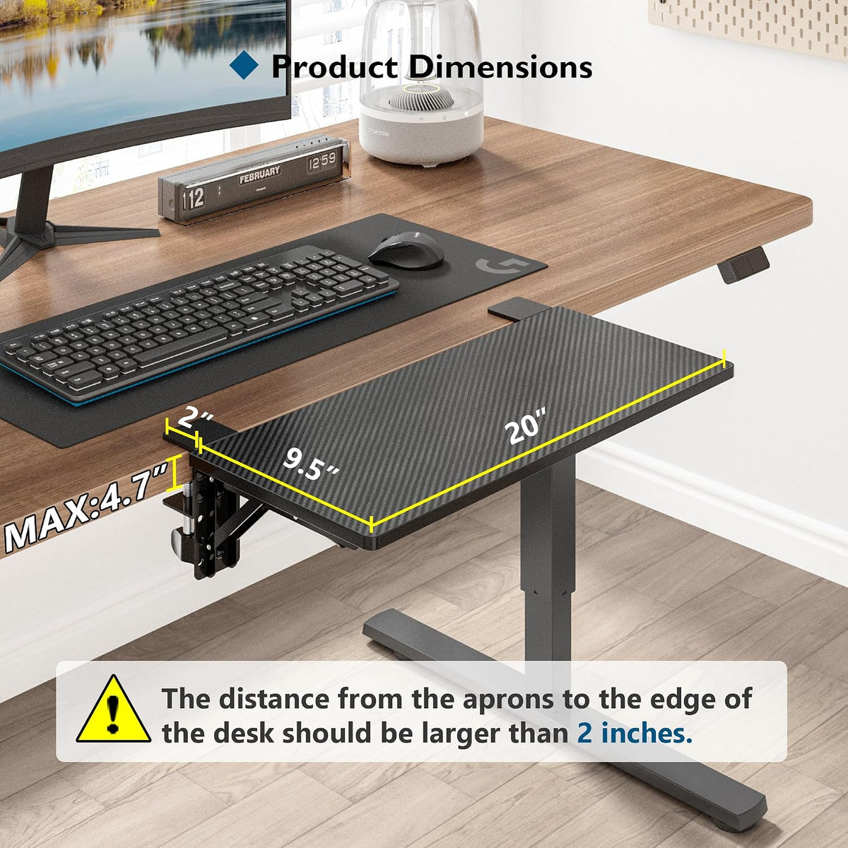 Desk Extender Tray, 11.8 x 5.9 Inch, Black Carbon Fiber