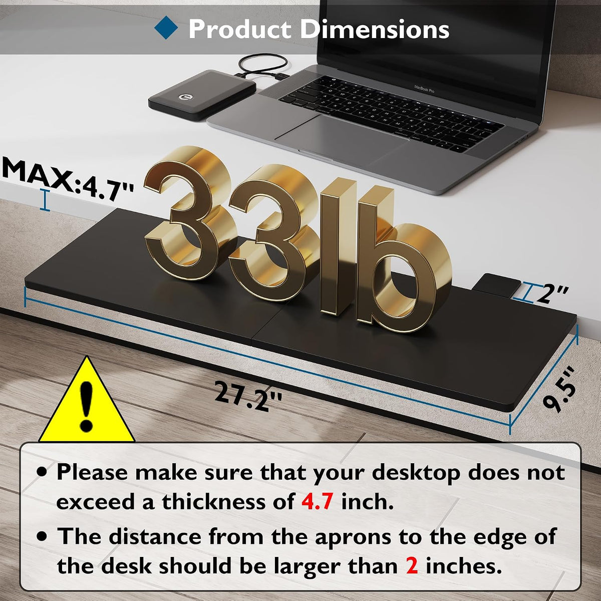Desk Extender Tray, 11.8 x 5.9 Inch, Black Carbon Fiber