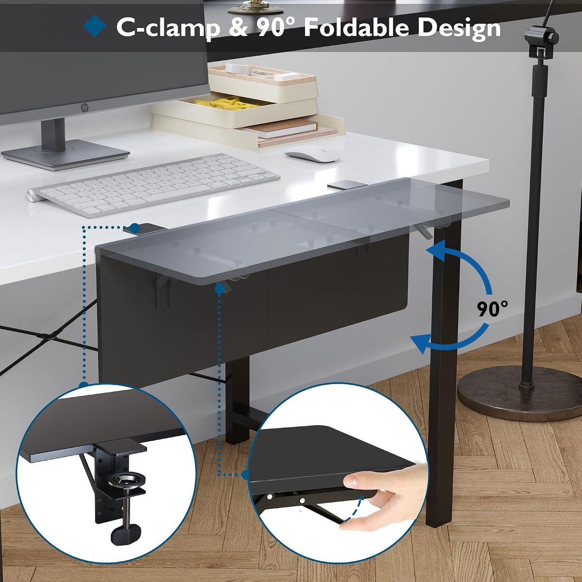 Desk Extender Tray, 11.8 x 5.9 Inch, Black Carbon Fiber