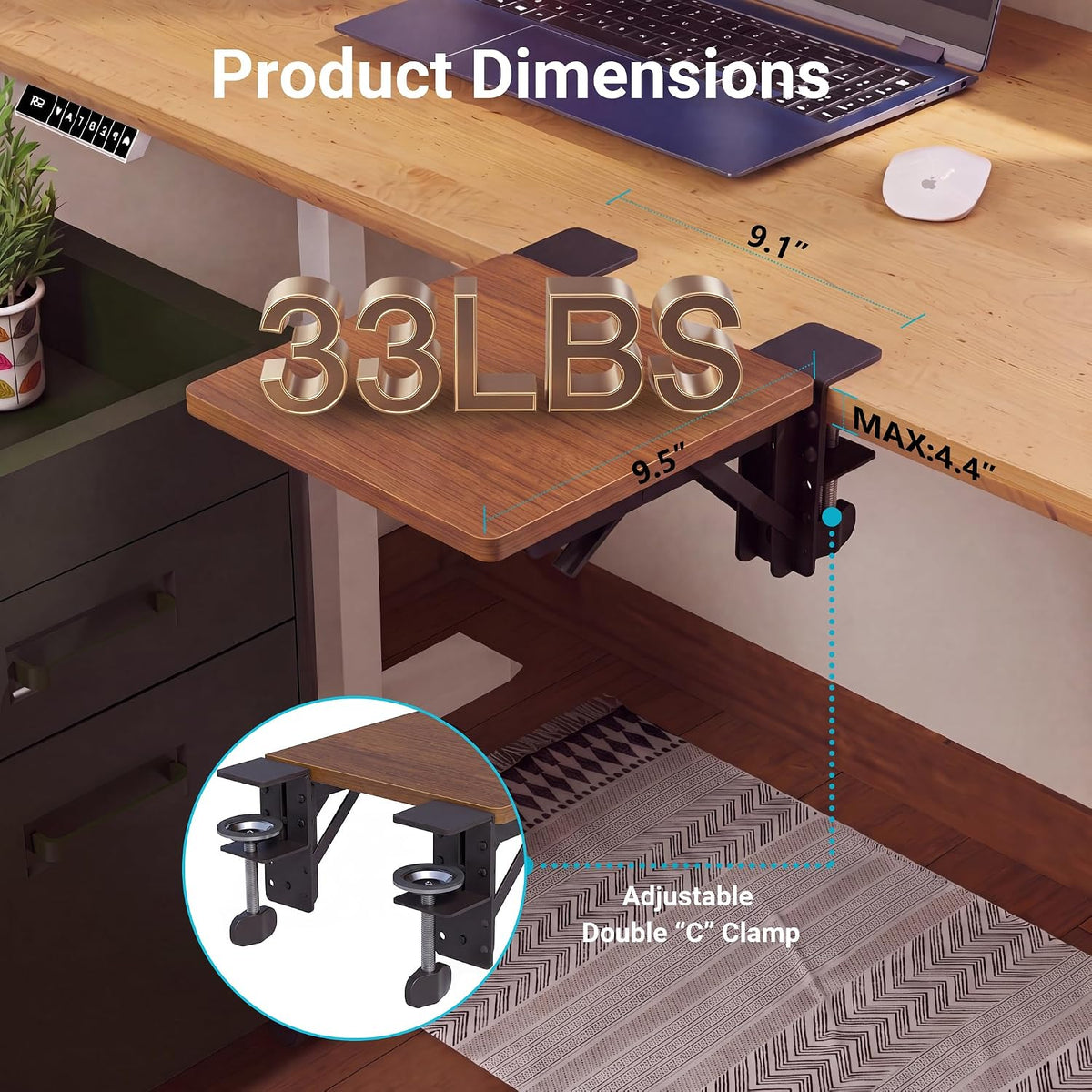 Desk Extender Tray, 11.8 x 5.9 Inch, Black Carbon Fiber