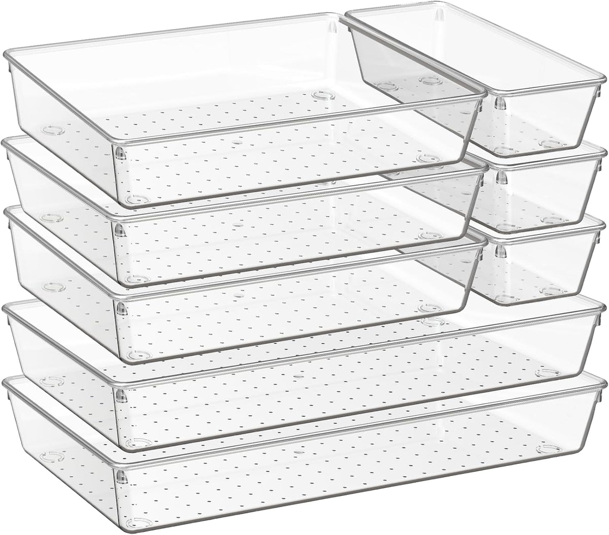 Large Clear Plastic Drawer Organizer Trays, Acrylic Kitchen Drawer Organization and Storage Dividers, Non-Slip Storage Bins for Makeup, Kitchen Utensils, Bathroom, Jewelries and Office Desk