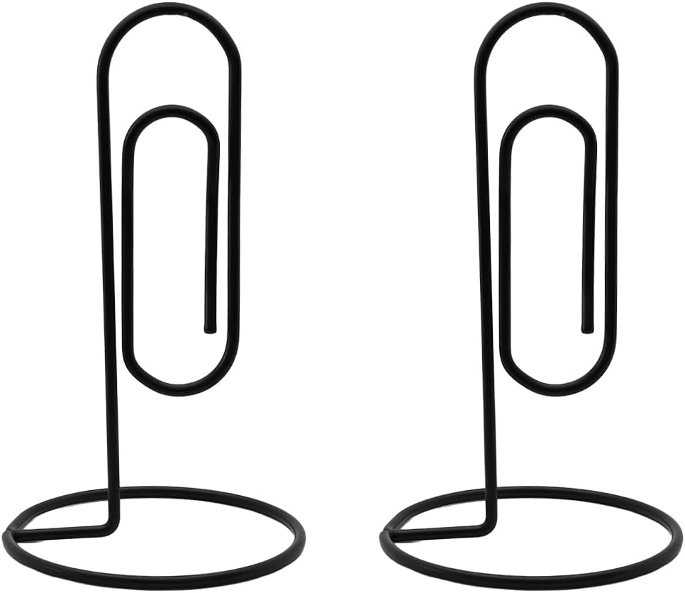 2PCS Desk Paper Clip Memo Holder Stand, Office Note Organizer, Table Card Photo Stand, Desktop Accessory for Letter, Bill, Document Storage, Message Display, Home and Office Use Black