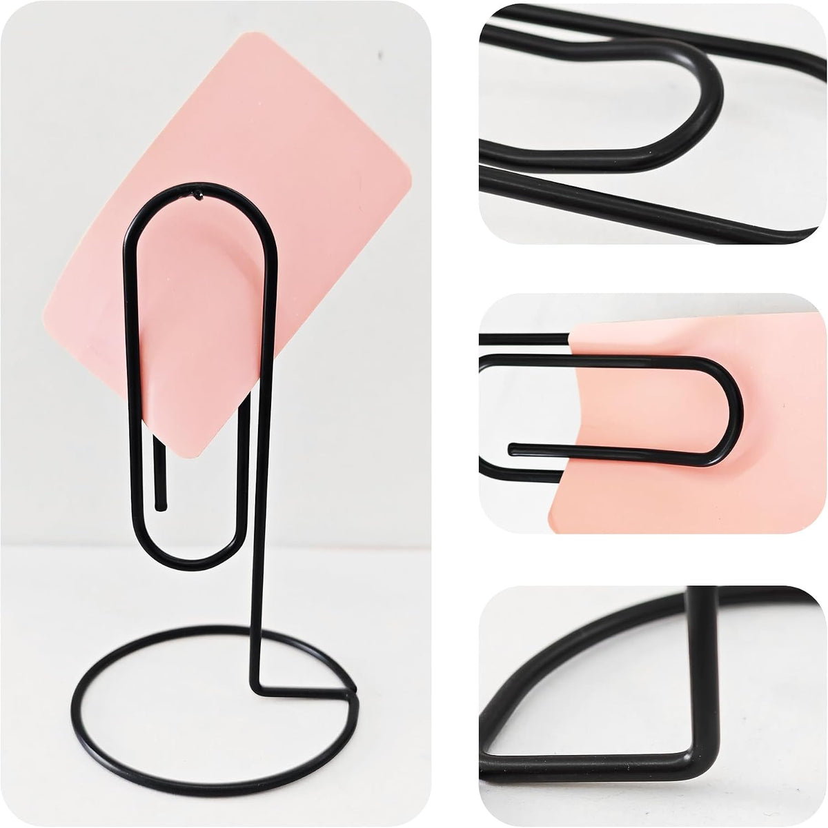 2PCS Desk Paper Clip Memo Holder Stand, Office Note Organizer, Table Card Photo Stand, Desktop Accessory for Letter, Bill, Document Storage, Message Display, Home and Office Use Black