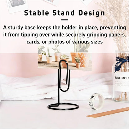 2PCS Desk Paper Clip Memo Holder Stand, Office Note Organizer, Table Card Photo Stand, Desktop Accessory for Letter, Bill, Document Storage, Message Display, Home and Office Use Black