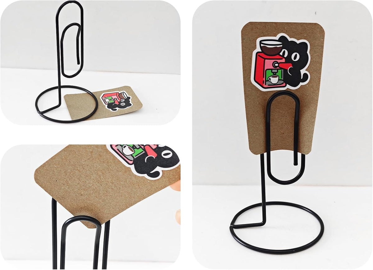 2PCS Desk Paper Clip Memo Holder Stand, Office Note Organizer, Table Card Photo Stand, Desktop Accessory for Letter, Bill, Document Storage, Message Display, Home and Office Use Black