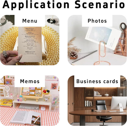 2PCS Desk Paper Clip Memo Holder Stand, Office Note Organizer, Table Card Photo Stand, Desktop Accessory for Letter, Bill, Document Storage, Message Display, Home and Office Use Black
