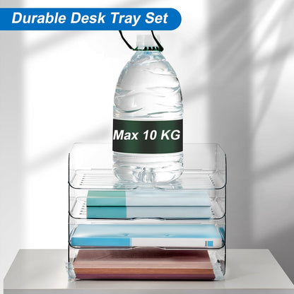 Desk Organizer and Storage,4-Tier Paper Letter Tray Organizers,Stackable Clear Desktop Organizer for Documents,Book Magazine Storage,Office Supplies, (Clear,4 Pack)