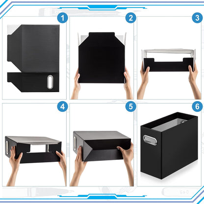 File Organizer Box Cardboard with Handle Collapsible, Black