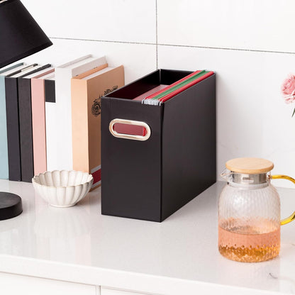 File Organizer Box Cardboard with Handle Collapsible, Black
