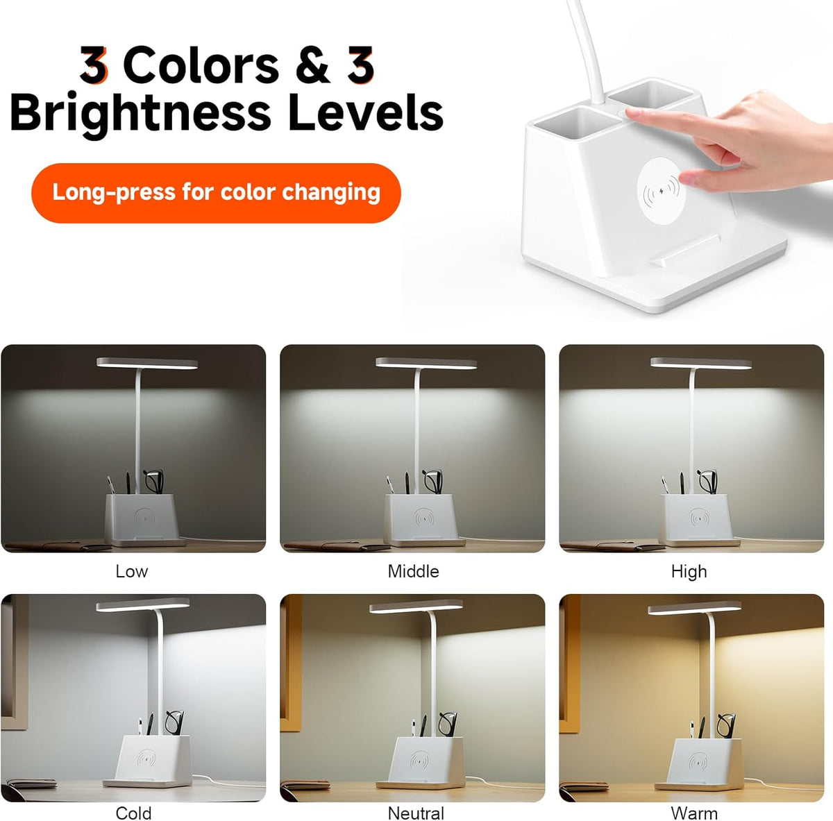 AXX Cute Small Desk Lamp with Fast Wireless Charger for College Dorm Room