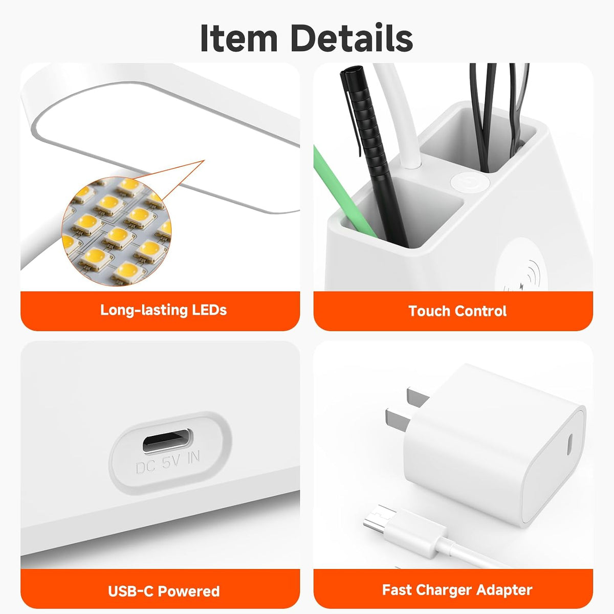 AXX Cute Small Desk Lamp with Fast Wireless Charger for College Dorm Room
