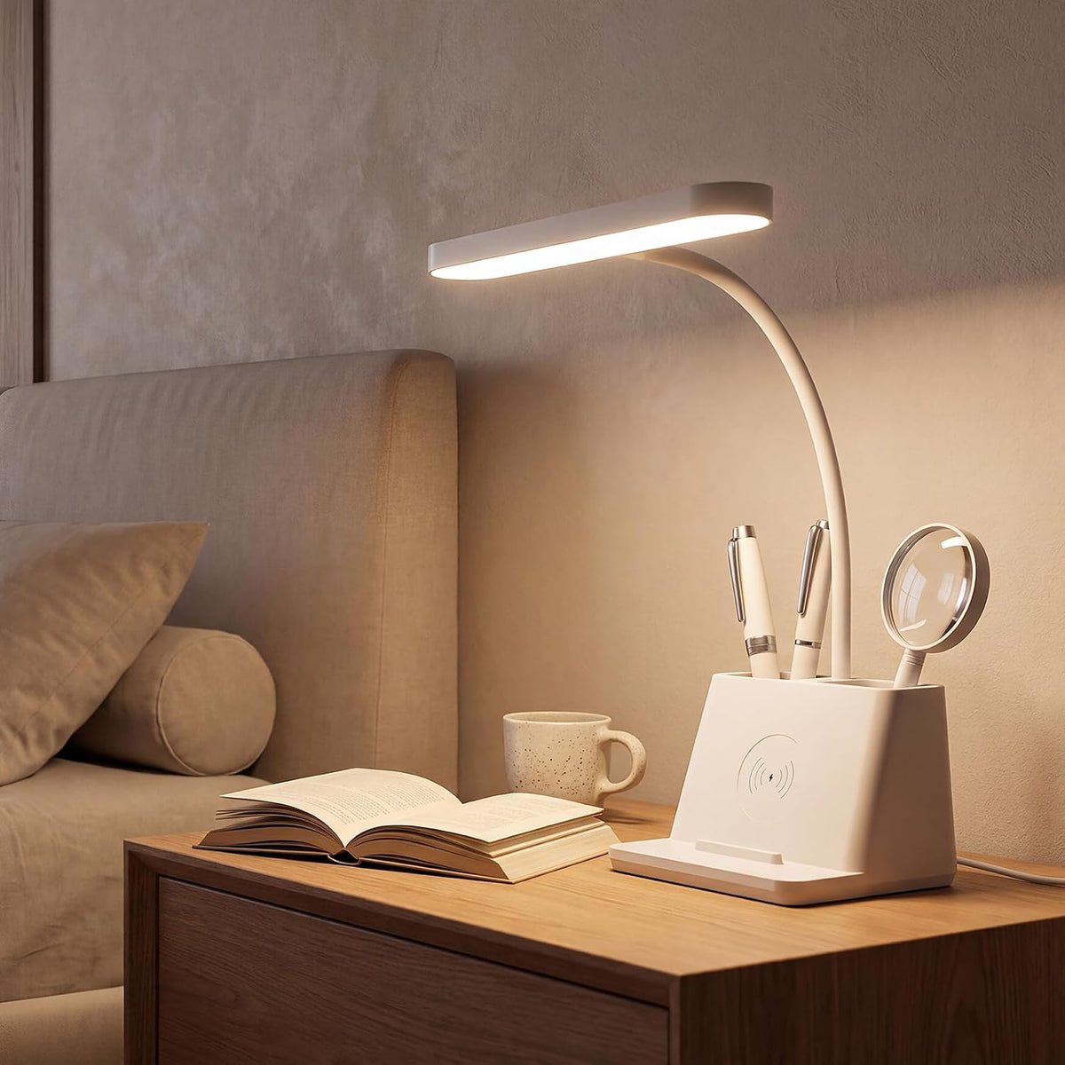AXX Cute Small Desk Lamp with Fast Wireless Charger for College Dorm Room
