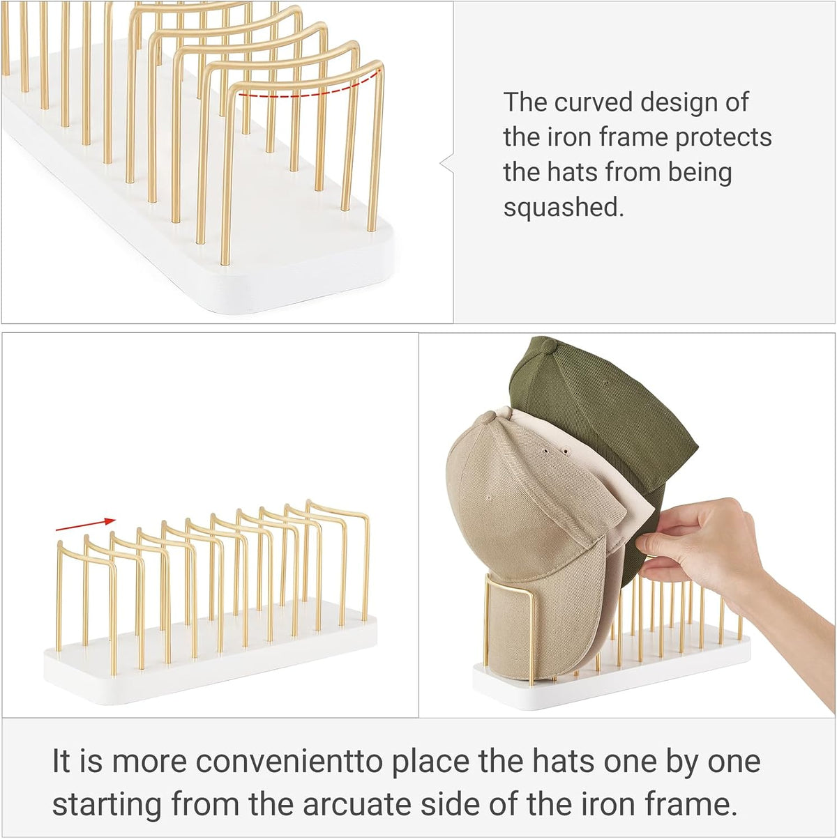 Hat Organizer for Baseball Caps, Hat Holder Storage for Closet, Gold