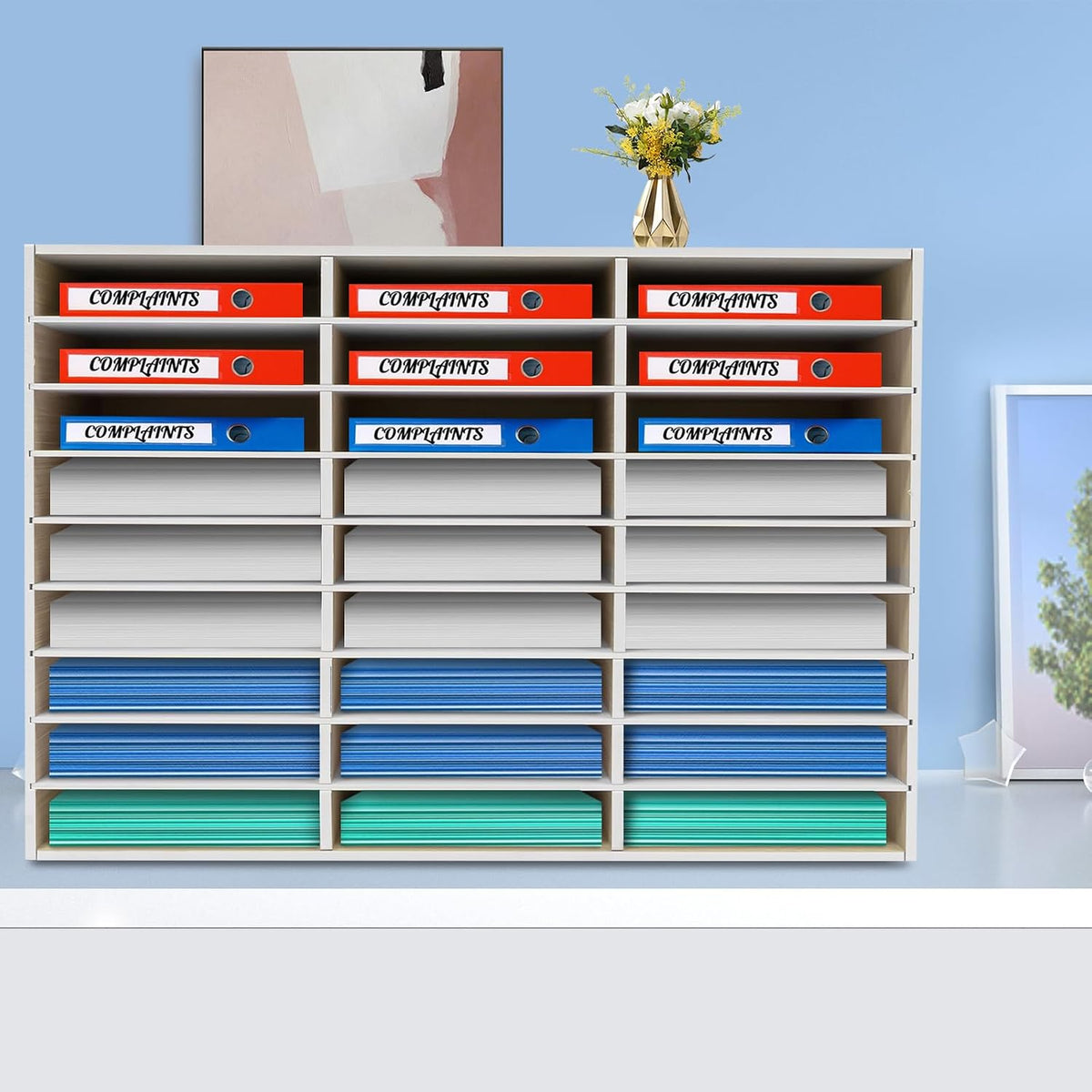 Literature Organizer 27 Slots Compartments Desktop File Sorter Mail Center Paper Storage Cabinet Home & Office Mailbox School Classroom Keepers