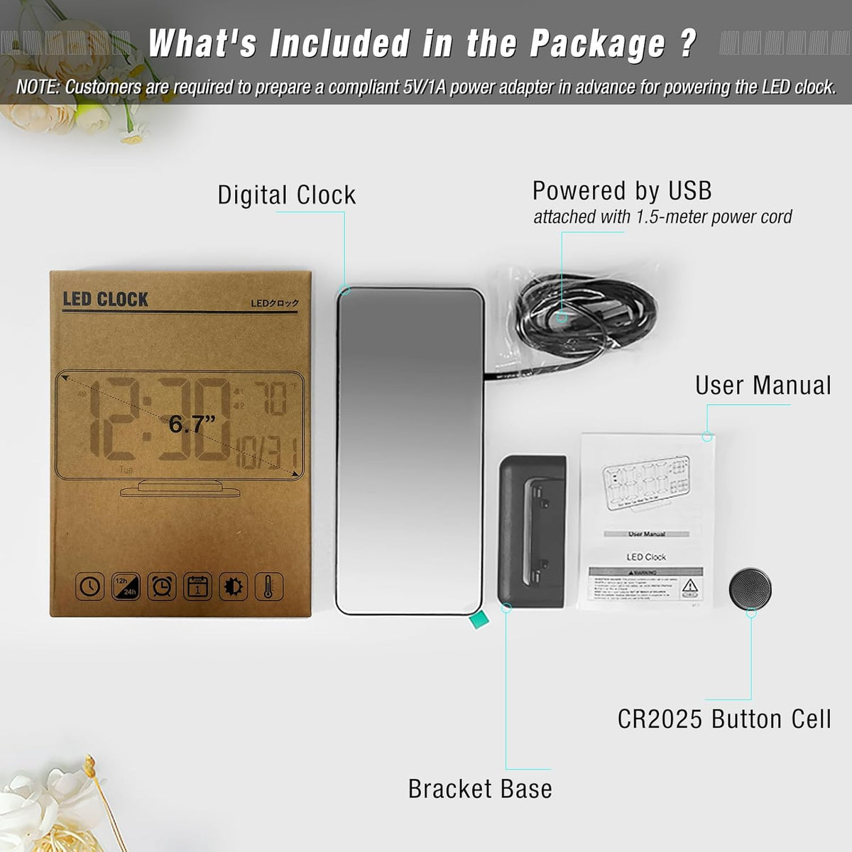 KOSUMOSU Dual Alarm Clock 6.7in Gold Desk Clock with Dimming, 12/24h, Seconds, Date, Day of Week, Temp, Digital LED Clock for Bedroom, Digital Calendar Clocks for Living Room Gold Desk Accessories