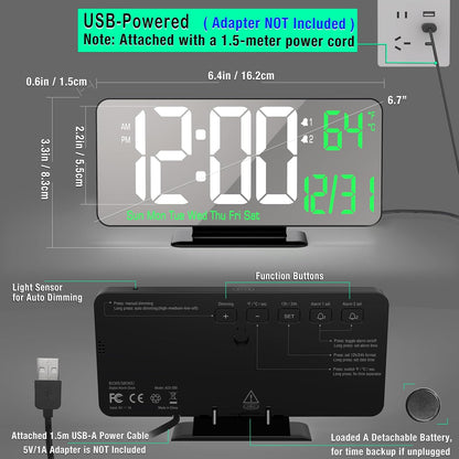 KOSUMOSU Dual Alarm Clock 6.7in Gold Desk Clock with Dimming, 12/24h, Seconds, Date, Day of Week, Temp, Digital LED Clock for Bedroom, Digital Calendar Clocks for Living Room Gold Desk Accessories