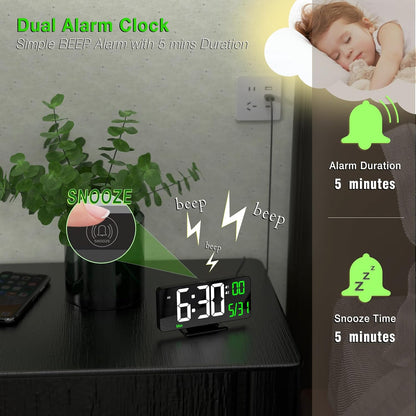 KOSUMOSU Dual Alarm Clock 6.7in Gold Desk Clock with Dimming, 12/24h, Seconds, Date, Day of Week, Temp, Digital LED Clock for Bedroom, Digital Calendar Clocks for Living Room Gold Desk Accessories