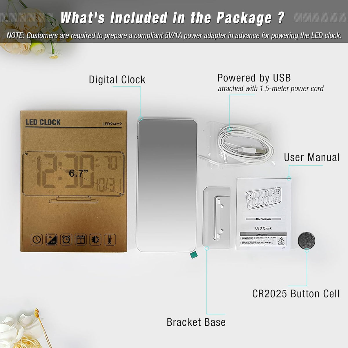 KOSUMOSU Dual Alarm Clock 6.7in Gold Desk Clock with Dimming, 12/24h, Seconds, Date, Day of Week, Temp, Digital LED Clock for Bedroom, Digital Calendar Clocks for Living Room Gold Desk Accessories