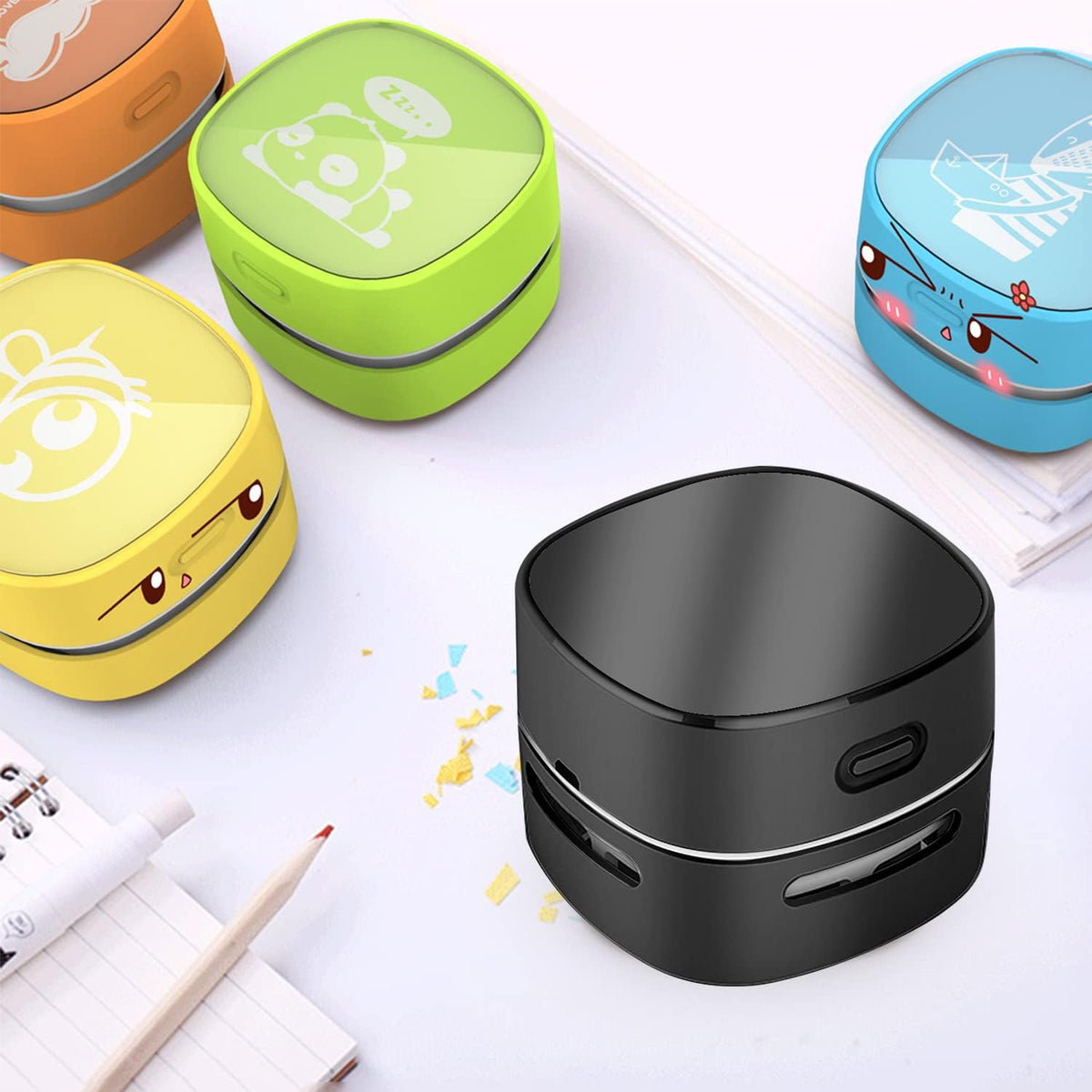 Desktop Vacuum Cleaner,Mini Table dust Sweeper Energy Saving,High Endurance up to 400 mins,Cordless&360º Rotatable Design for Cleaning Hairs,Crumbs,Computer Keyboard (Black Charging)